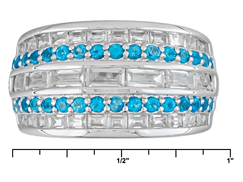 .49ctw Round Neon Apatite With 1.91ctw Round White Zircon Sterling Silver Band Ring - Size 7