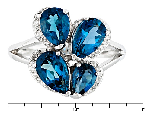2.90ctw Pear Shape London Blue Topaz And .17ctw Round White Zircon Sterling Silver Ring - Size 7