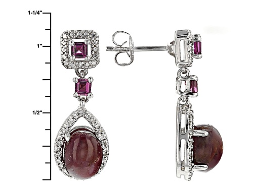 5.95ctw Oval Indian Star Ruby With .60ctw Square Rhodolite And .21ctw White Zircon Silver Earrings