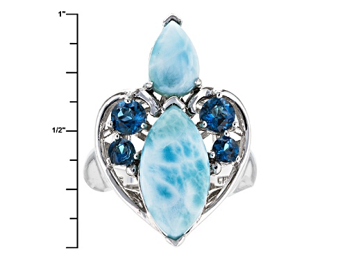 Marquise And Pear Shape Cabochon Larimar With .75ctw London Blue Topaz Silver Ring - Size 6