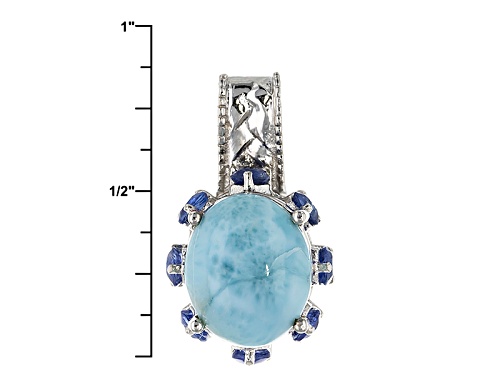 12x10mm Oval Larimar And .95ctw Round Kyanite Sterling Silver Pendant With Chain