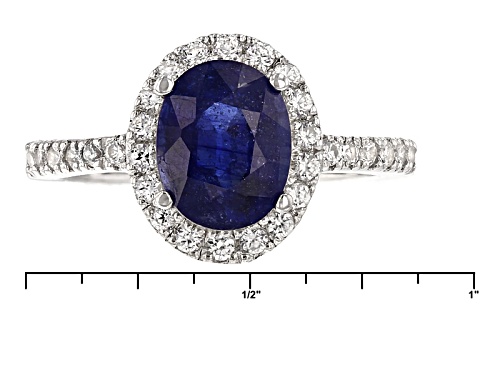 2.13ct Oval Blue Mahaleo® Sapphire With .51ctw Round White Zircon Sterling Silver Ring - Size 12
