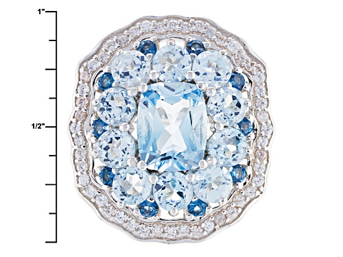 4.72ctw Glacier Topaz™, .34ctw London Blue Topaz And .74ctw White Zircon Sterling Silver Ring - Size 7