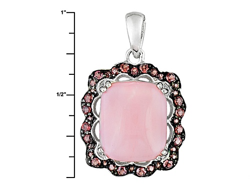 12x10mm Cushion Peruvian Pink Opal With .31ctw Rhodolite Garnet Sterling Silver Pendant With Chain