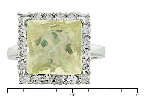 3.82ct Square Yellow Mexican Labradorite With .68ctw Round White Zircon Sterling Silver Ring - Size 11