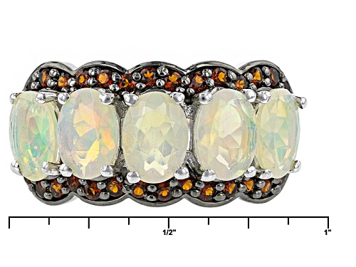 2.44ctw Oval Ethiopian Opal And .70ctw Round Vermelho Garnet™ Sterling Silver Ring - Size 5