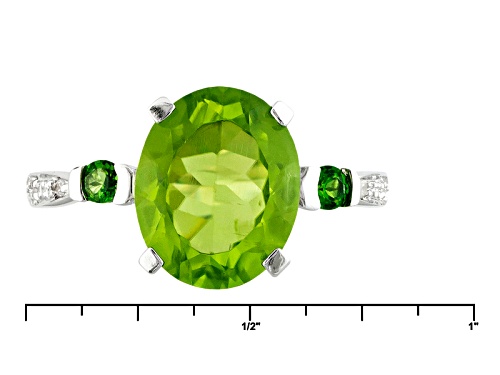 2.97ct Oval Manchurian Peridot™ With .12ctw Russian Chrome Diopside And White Zircon Silver Ring - Size 11