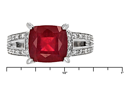 3.82ct Square Mahaleo®Ruby With .20ctw Round White Zircon Sterling Silver Ring - Size 7