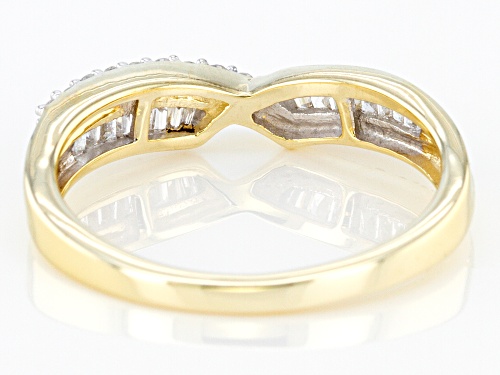 0.25ctw Round And Baguette White Diamond 10k Yellow Gold Crossover Band Ring - Size 6