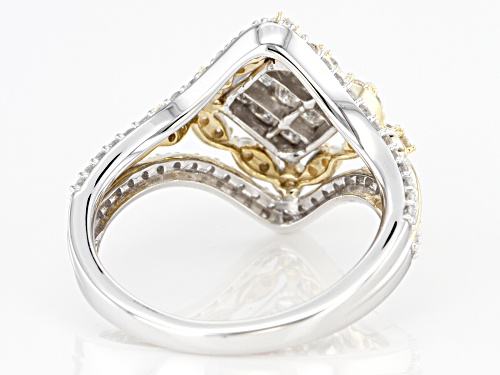 1.00ctw Round And Princess Cut White Diamond 10k White And Yellow Gold Quad Ring - Size 5