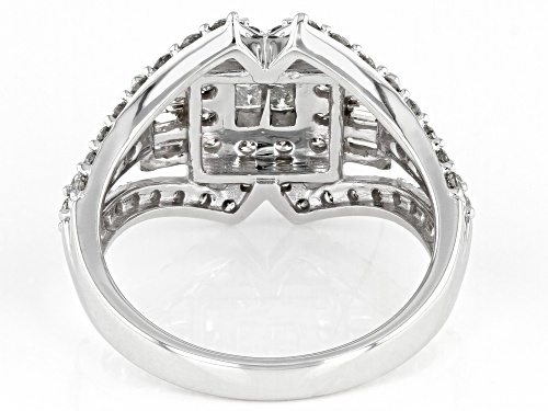 1.25ctw Round, Baguette, And Princess Cut White Diamond 10K White Gold Ring - Size 5.5