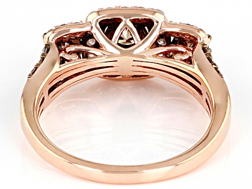 1.50ctw Round Champagne And White Diamond 10k Rose Gold 3-Stone Halo Ring - Size 4.5