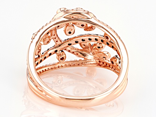 0.75ctw Round Champagne And White Diamond 10k Rose Gold Floral Open Design Ring - Size 5