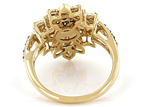 1.00ctw Round Champagne Diamond 10K Yellow Gold Floral Cluster Ring - Size 5