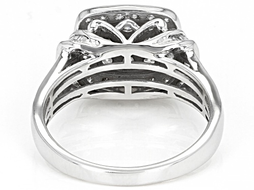 1.00ctw Round and Baguette White Diamond 10k White Gold Cluster Ring - Size 5