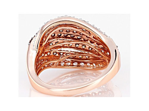 1.40ctw Round Champagne And White Diamond 10k Rose Gold Multi-Row Ring - Size 8