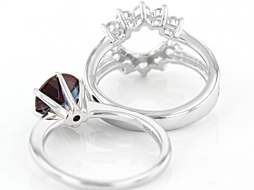 1.95ct Lab Alexandrite Solitaire & 1.19ctw White Zircon Rhodium Over Silver Ring & Enhancer Set - Size 9