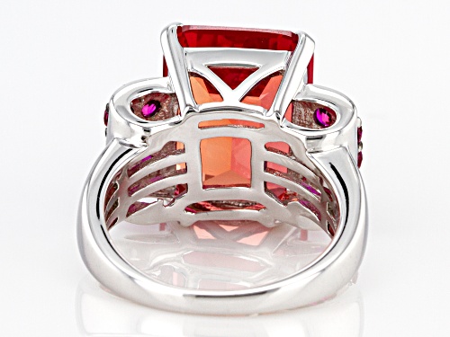 12.90ct Lab Created Padparadscha Sapphire with .52ctw Lab Created Ruby Rhodium Over Silver Ring - Size 8