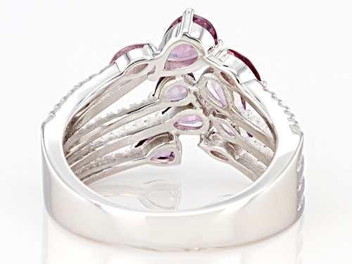 1.23ctw Marquise & Pear Shape Multi-Color Spinel With .83ctw Zircon Rhodium Over Silver Ring - Size 8