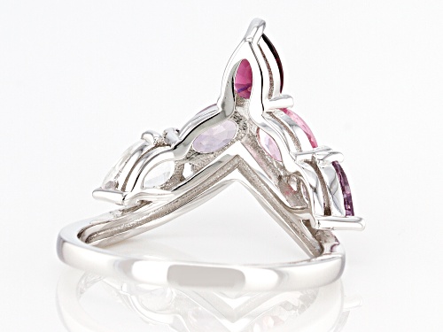 1.79ctw Pear Shape & Oval Multi-Color Spinel Rhodium Over Sterling Silver Chevron Ring - Size 8