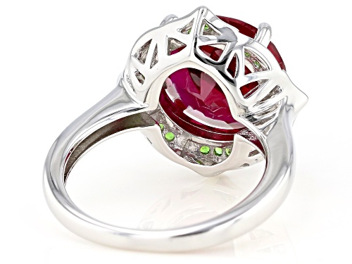 6.80ct Round Lab Created Ruby With .19ctw Chrome Diopside Rhodium Over Silver Ring - Size 7