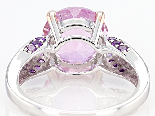 3.99ct round Kunzite with .21ctw round African Amethyst Rhodium Over Sterling Silver Ring - Size 7
