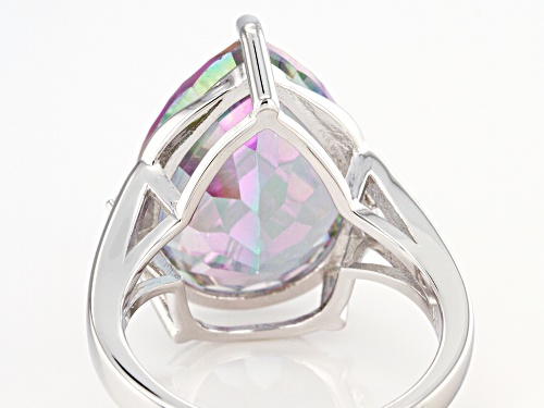 9.35ct Pear Shape Multi-Color Quartz & .05ctw Round White Zircon Rhodium Over Silver Ring - Size 8