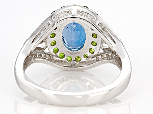 2.04ct Oval Teal Chromium Kyanite With .72ctw Chrome Diopside & Zircon Rhodium Over Silver Ring - Size 8