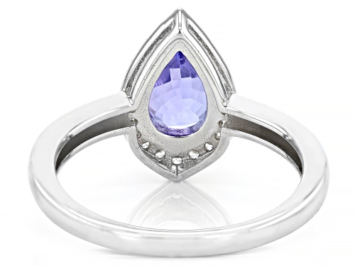 1.16ct Pear Shape Tanzanite & .16ctw White Zircon Rhodium Over Sterling Silver Halo Ring - Size 7