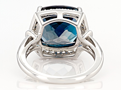 7.06ct Square Cushion London Blue Topaz With .24ctw White Topaz Rhodium Over Silver Halo Ring - Size 9