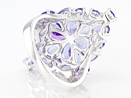 3.37ctw Pear Shape and 1.53ctw Oval Tanzanite Rhodium Over Sterling Silver Ring - Size 7