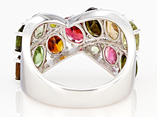 4.16ctw Oval & .14ctw Round Multi-Color Tourmaline Rhodium Over Silver Bypass Ring - Size 7