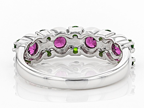 1.25ctw Raspberry Color Rhodolite with .30ctw Chrome Diopside Rhodium Over Silver Band Ring - Size 10