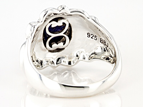8X6MM OVAL CABOCHON LAPIS LAZULI RHODIUM OVER STERLING SILVER SOLITAIRE RING - Size 6