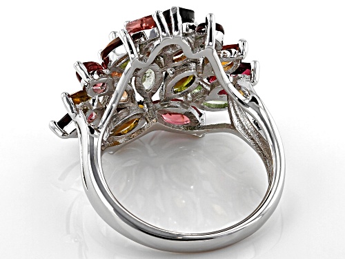 3.40ctw Marquise Multi-Color Tourmaline Rhodium Over Sterling Silver Cluster Ring - Size 7