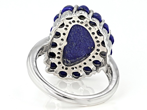 14x8mm Free-Form and 3mm Round Lapis Lazuli Rhodium Over Sterling Silver Ring - Size 6