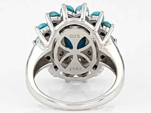Mixed Shapes Composite Turquoise With 0.48ctw White Zircon Rhodium Over Sterling Silver Ring - Size 9