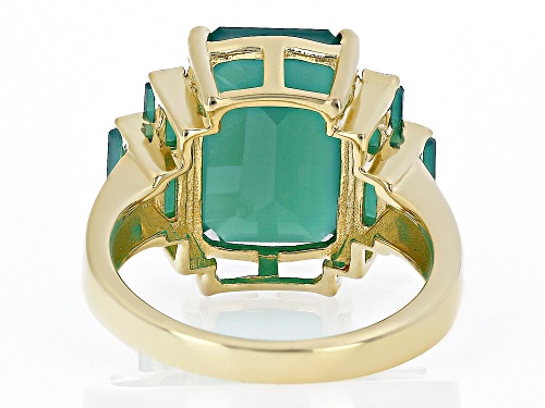 14x10mm Rectangular Octagonal And 4x2mm Baguette Green Onyx 18k Yellow Gold Over Silver Ring - Size 10