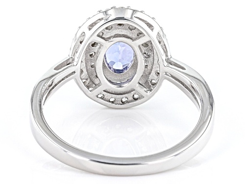 .63ct Oval Tanzanite With .32ctw Round White Zircon Rhodium Over Sterling Silver Ring - Size 10