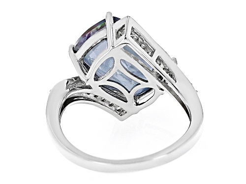 5.00ct Cushion Multi Quartz With 0.35ctw White Zircon Rhodium Over Sterling Silver Bypass Ring - Size 7