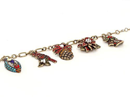 Off Park ® Collection, Antiqued Bronze Tone with Multi Color Crystal Pinecone Charm Bracelet