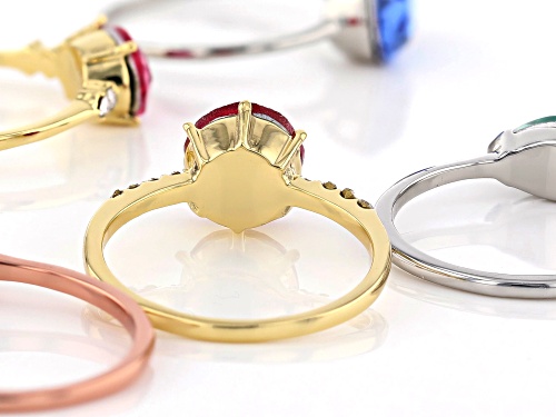 Off Park ® Collection, Gold Tone Multi Color Crystal Set of 5 Rings - Size 8