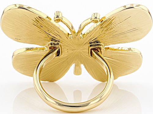 Off Park ® Collection, Yellow & White Crystal Gold Tone Butterfly Shimmer Ring - Size 8