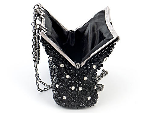 Off Park ® Collection, Black Fabric and White Crystal Hematine Tone Clutch