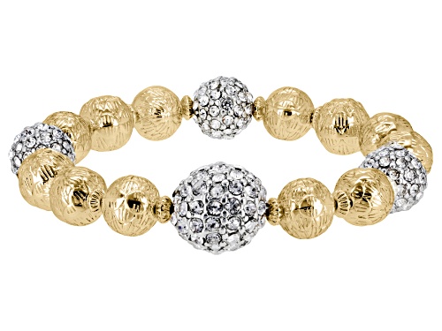 Off Park ® Collection, White and Yellow Pave Beaded Crystal Gold tone Stretch Bracelet Set of 2