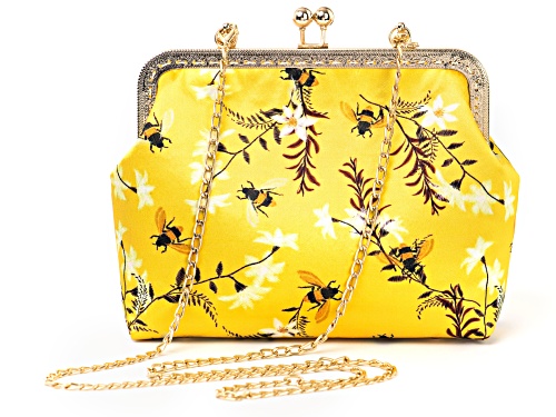 Off Park ® Collection, Yellow Bee Print Fabric Gold Tone Clutch