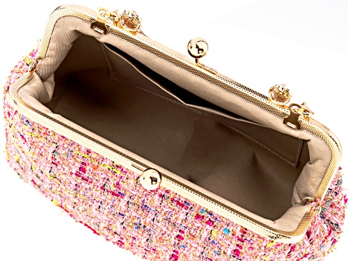 Off Park® Collection, Gold Tone Pink Fabric Patterned Clutch