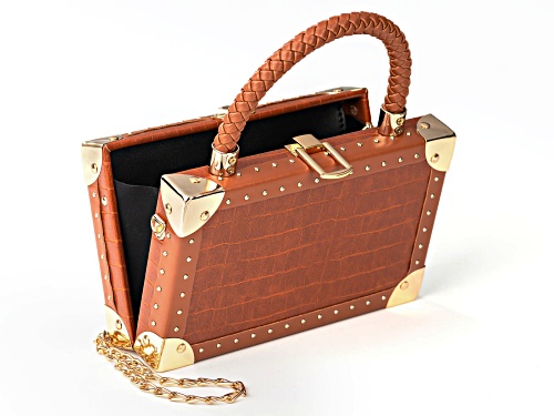 Off Park® Collection, Gold Tone Imitation Brown Leather Clutch