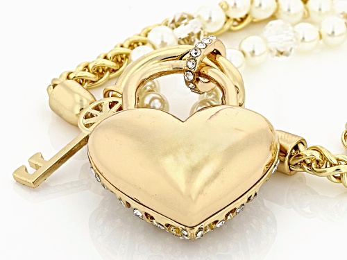 Off Park® Collection, Crystal & Pearl Simulant Gold Tone Interchangeable Chain Lock & Key Necklace