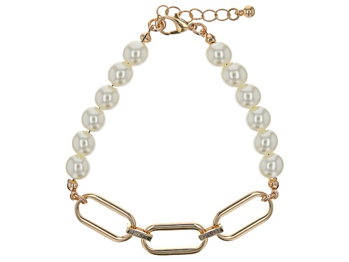 Off Park® Collection, Pearl Simulant & White Crystal Gold Tone Necklace, Bracelet, & Earring Set